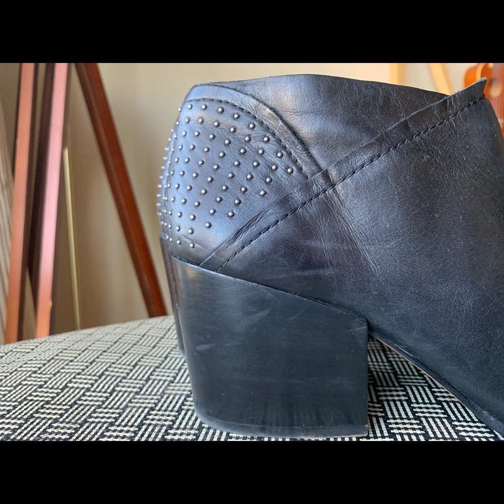 Studded Heel Black Leather Ankle Boots - Picture 6 of 12